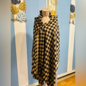 Plaid Fringe Shawl in Black and Tan